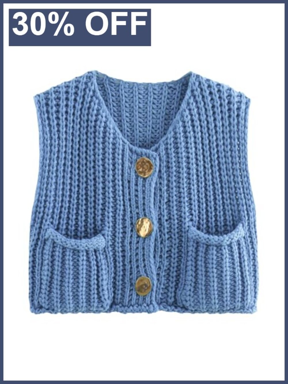 Sleeveless Cropped Knit Cardigan Button Down Crochet Sweater Vest with Pockets